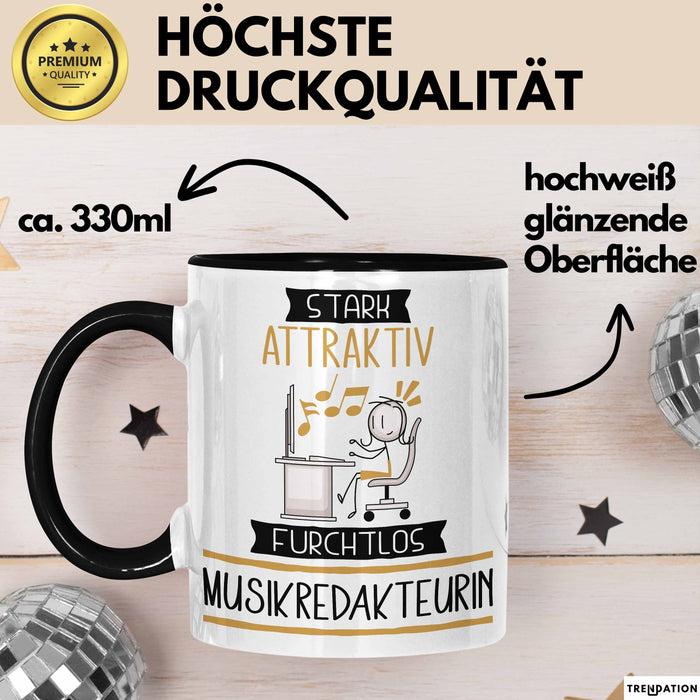 Musikredakteurin Tasse Geschenk Becher Stark Attraktiv Furchtlos Musikredakteurin Lustige Geschenkidee Trendation