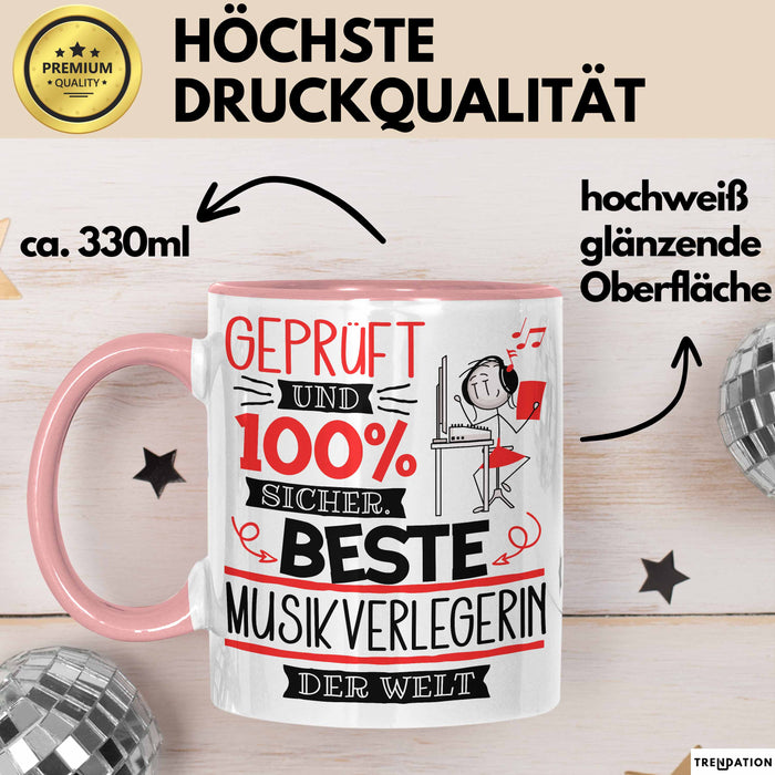 Beste Musikverlegerin Der Welt Tasse Geschenk für Eine Musikverlegerin Geprüft Und Sicher Geschenkidee Geburtstag Weihnachten Rosa Trendation