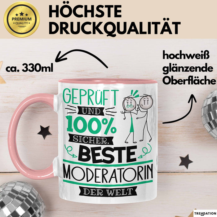 Beste Moderatorin Der Welt Tasse Geschenk für Eine Moderatorin Geprüft Und Sicher Geschenkidee Geburtstag Weihnachten Rosa Trendation