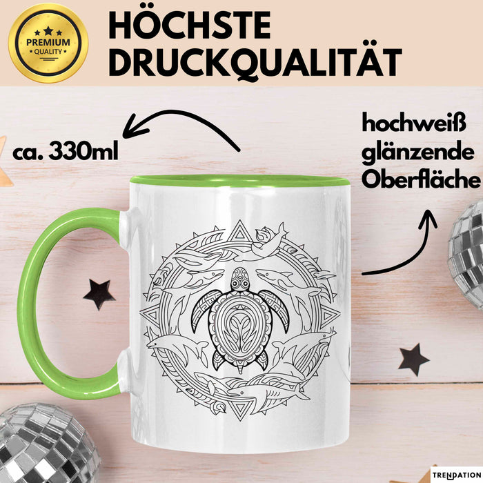 Delfin Tierliebhaber Tasse Geschenk Lustige Geschenkidee Spruch Schildkröte Orca Delfin Grün Trendation