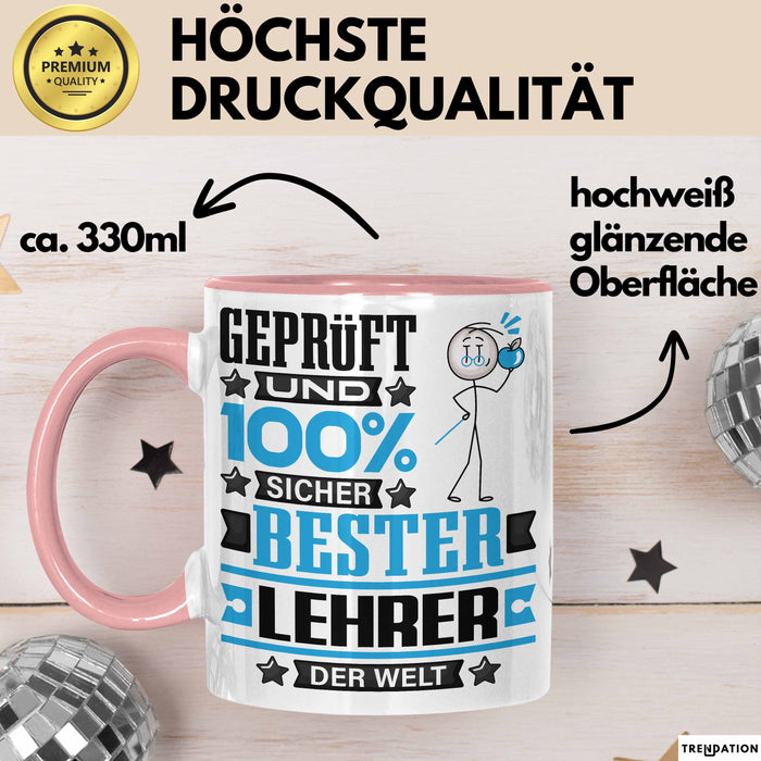 Lehrer Geschenk Lustiger Spruch für Lehrer Geschenkidee Bester Lehrer Der Welt Rosa Trendation