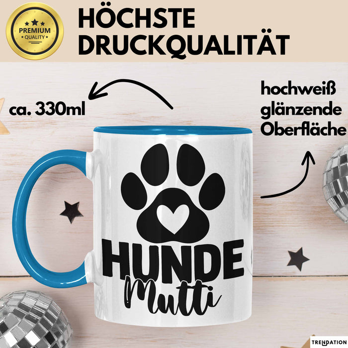 Hundemama Tasse Geschenk Hunde-Mutti Geschenkidee Hundeliebhaberin Kaffee-Becher Blau Trendation