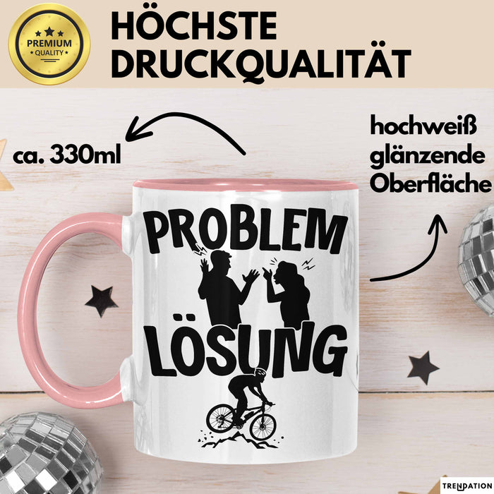 Mountainbike Tasse Geschenk für Mountainbiker Männer Geschenkidee Problem und Lösung Mountainbike Berge MTB Rosa Trendation