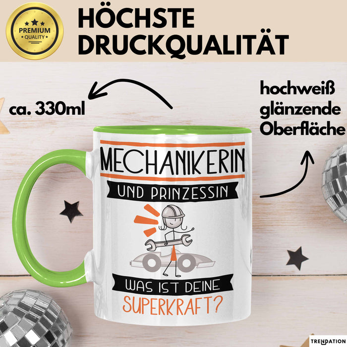 Mechanikerin Und Prinzessin Tasse Geschenk Für Eine Mechanikerin Geburtstag Was Ist Deine Superkraft Grün Trendation