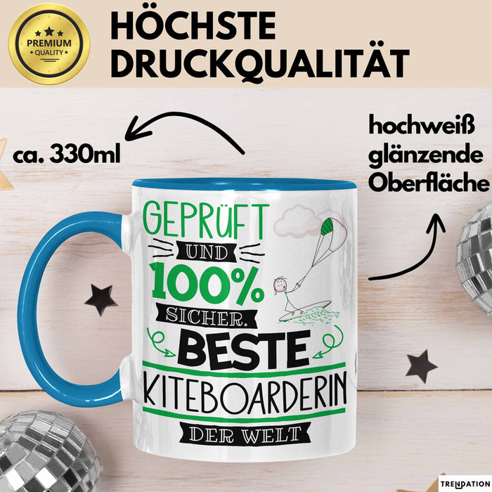 Beste Kiteboarderin Der Welt Tasse Geschenk für Eine Kiteboarderin Geprüft Und Sicher Geschenkidee Geburtstag Weihnachten Blau Trendation