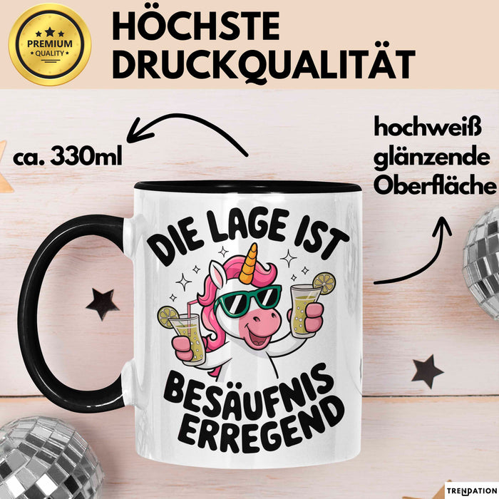 Einhorn Trinken Liebhaber Sarkasmus Tasse Becher Geschenk Lustige Geschenkidee Spruch Die Lage Ist Besäufniserregend Trendation