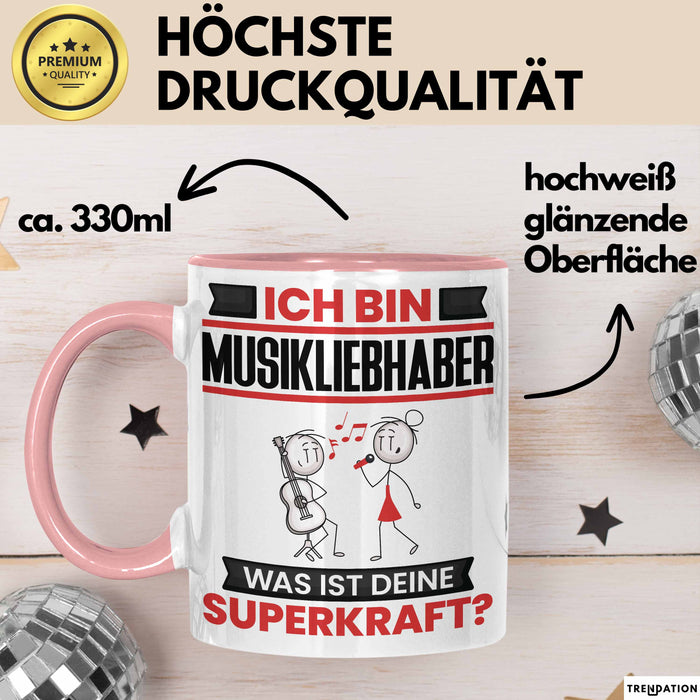 Musikliebhaber Tasse Geschenk für Musikliebhaber Geburtstag Lustiger Spruch Kaffee-Becher Was Ist Deine Superkraft Rosa Trendation