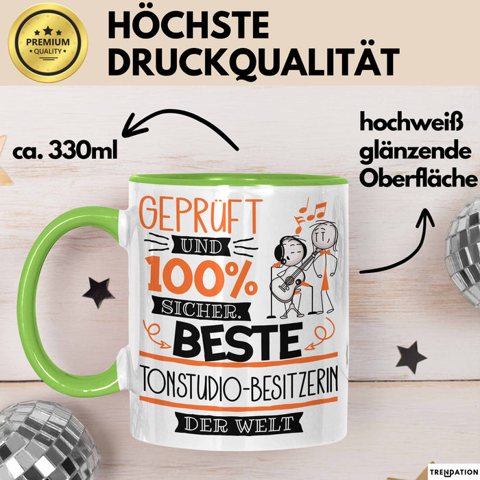 Beste Tonstudio-Besitzerin Der Welt Tasse Geschenk für Eine Tonstudio-Besitzerin Geprüft Und Sicher Geschenkidee Geburtstag Weihnachten Grün Trendation