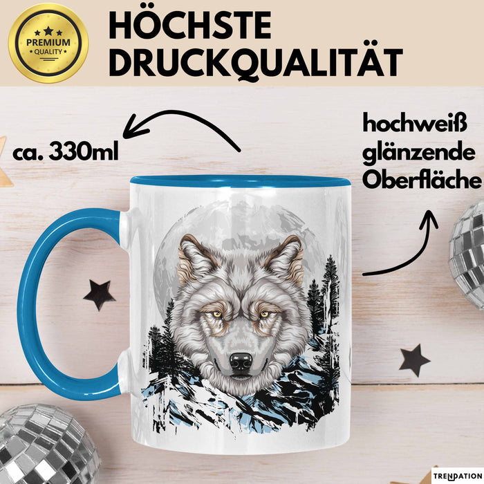 Wolf Tasse Geschenk Abstrakt Wölfe Mondlandschaft Geschenkidee Blau Trendation