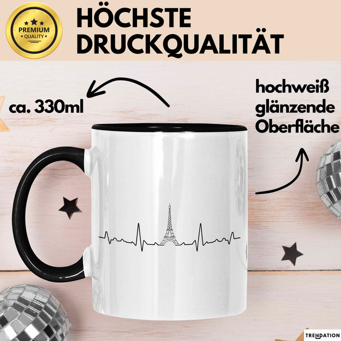 Frankreich Paris Eiffelturm Herzschlag Tasse Geschenk Lustige Geschenkidee Spruch Trendation