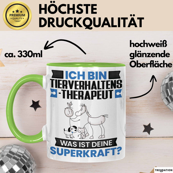 Tierverhaltenstherapeut Tasse Geschenk für Tierverhaltenstherapeut Geburtstag Lustiger Spruch Kaffee-Becher Was Ist Deine Superkraft Grün Trendation