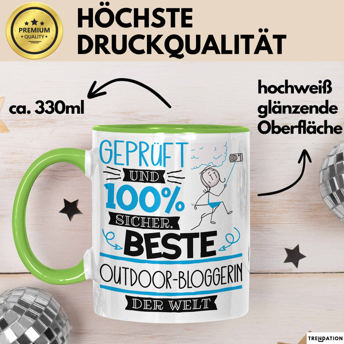 Beste Outdoor-Bloggerin Der Welt Tasse Geschenk für Eine Outdoor-Bloggerin Geprüft Und Sicher Geschenkidee Geburtstag Weihnachten Grün Trendation