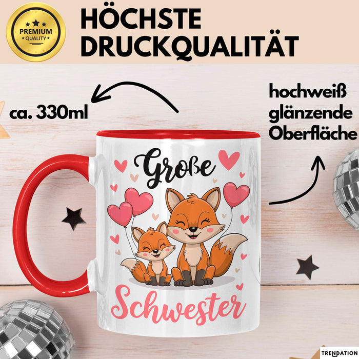 Big Sister Ältere Geschwister Schwestern Füchse Tasse Becher Geschenk Lustige Geschenkidee Spruch Big Sister Rot Trendation