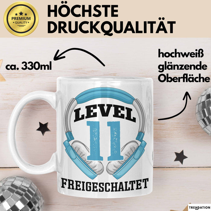 11. Geburtstag Gamer Tasse Geschenk Level 11 Freigeschaltet Weiß Trendation
