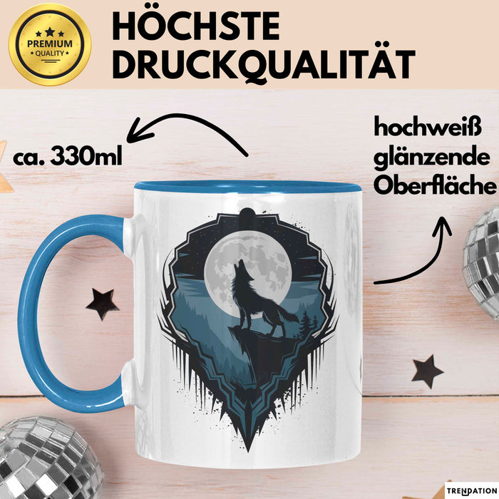 Wolf Tierliebhaber Tasse Geschenkidee für Wildtier Fans Blau Trendation