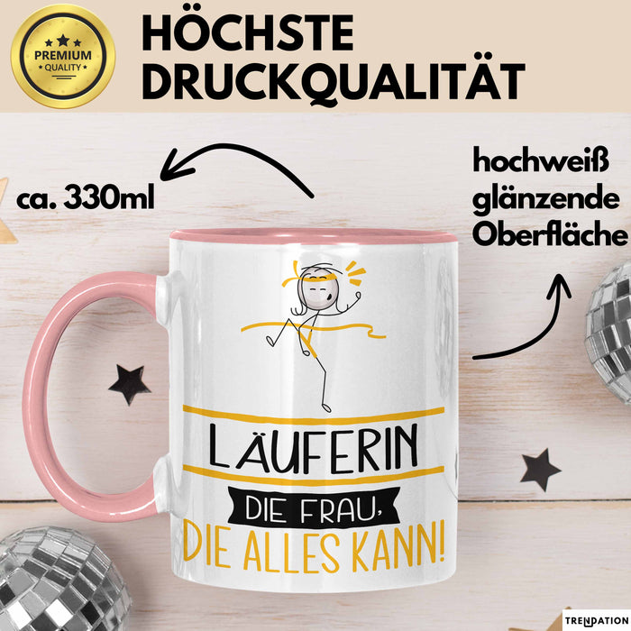 Läuferin Geschenk Tasse Becher Die Frau Die Allen Kann Geschenkidee für eine Läuferin Lustig Rosa Trendation