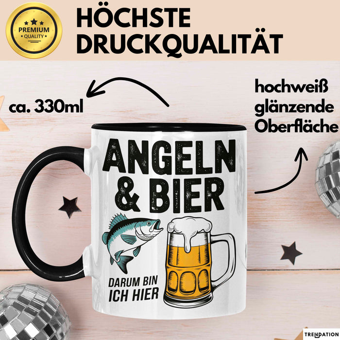 Angeln Fischer Bierliebhaber Tasse Geschenk Lustige Geschenkidee Spruch Angeln Und Bier Darum Bin Ich Hier Trendation