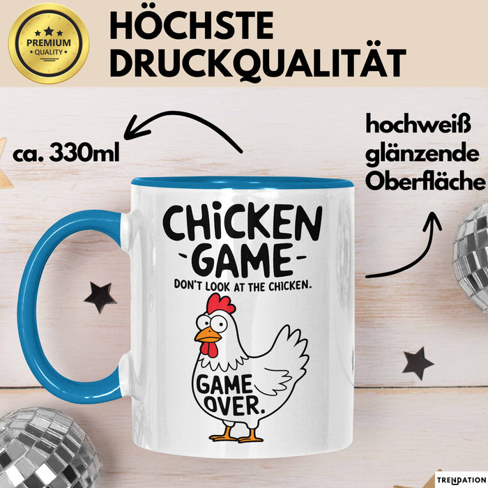 Sarkistisches Huhn Tasse Geschenk Lustige Geschenkidee Spruch Hühnerspiel Schau Nicht Auf Das Huhn Blau Trendation