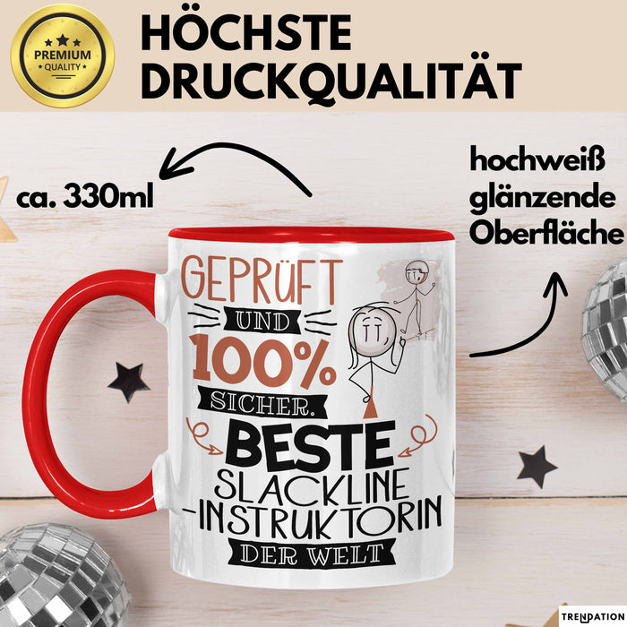 Beste Slackline-Instruktorin Der Welt Tasse Geschenk für Eine Slackline-Instruktorin Geprüft Und Sicher Geschenkidee Geburtstag Weihnachten Rot Trendation