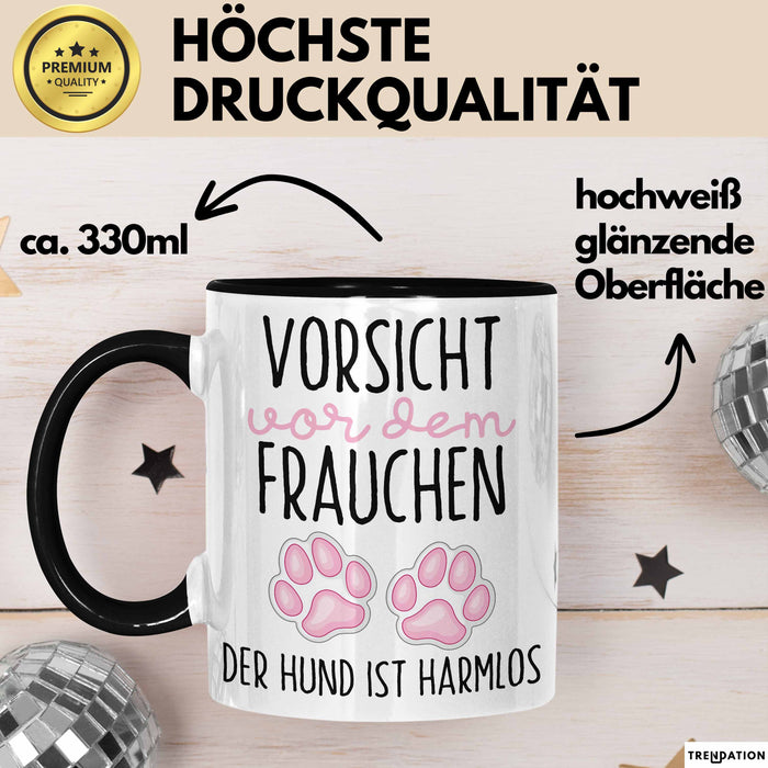 Hundeliebhaber Tasse Geschenk Lustiger Spruch Vorsicht Vor Dem Frauchen Schwarz Trendation