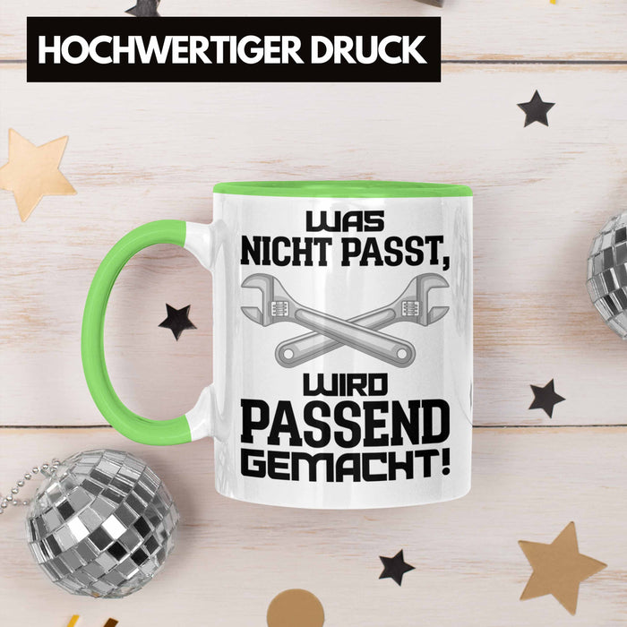 Trendation - Handwerker Tasse mit Spruch Geschenke für Handwerk Kaffeebecher KFZ Mechaniker Mechatroniker Grün Trendation