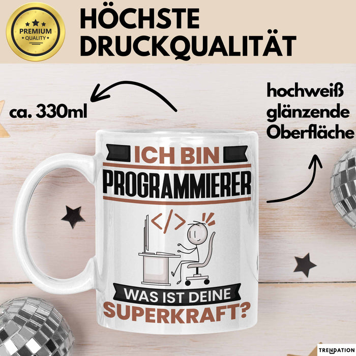 Programmierer Tasse Geschenk für Programmierer Geburtstag Lustiger Spruch Kaffee-Becher Was Ist Deine Superkraft Weiß Trendation