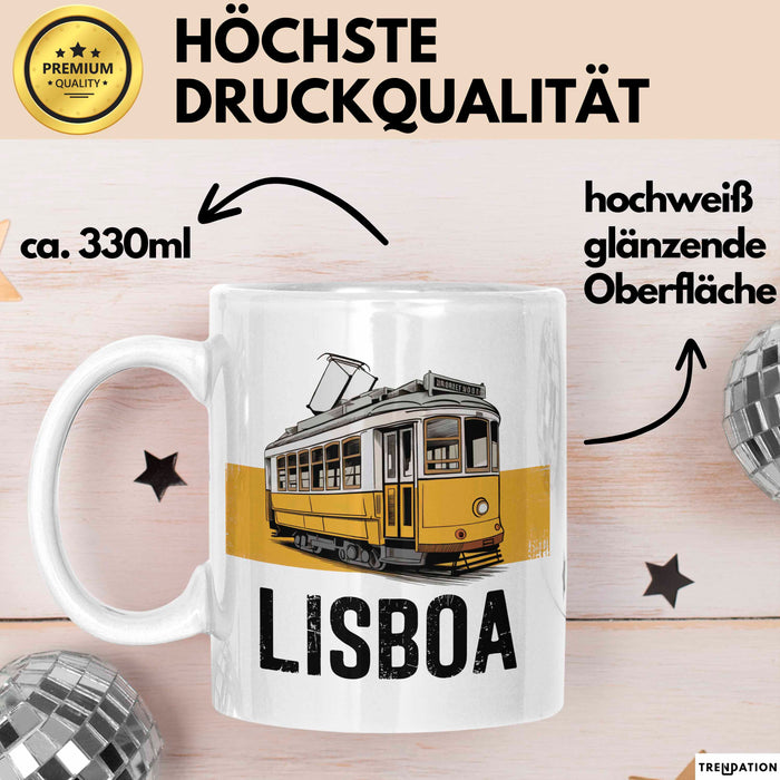 Lissabon Portugal Tasse Geschenk Lustige Geschenkidee Spruch Seilbahn Reise Straßenbahn Weiß Trendation