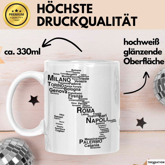 Italienische Städte Italien Karte Tasse Geschenk Lustige Geschenkidee Spruch Weiß Trendation