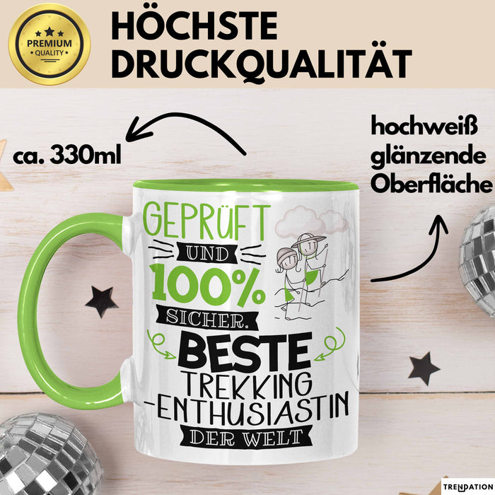 Beste Trekking-Enthusiastin Der Welt Tasse Geschenk für Eine Trekking-Enthusiastin Geprüft Und Sicher Geschenkidee Geburtstag Weihnachten Grün Trendation
