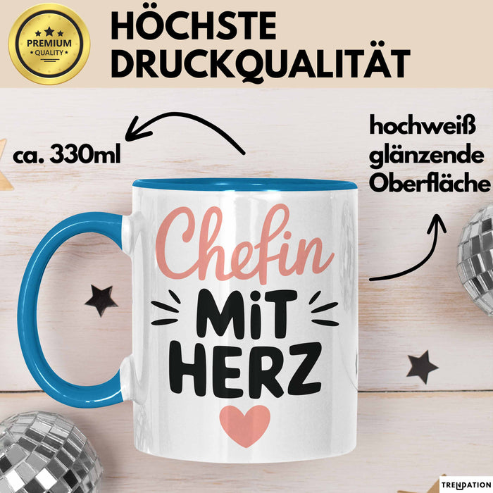 Büroarbeit Kollege Chef Tasse Geschenk Lustige Geschenkidee Spruch Chefin Mit Herz Blau Trendation