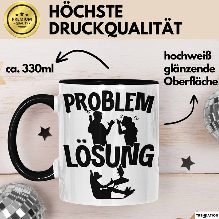 VR Gamer Tasse Geschenk für Gamer Zocker Männer Geschenkidee Problem und Lösung Zocken Schwarz Trendation