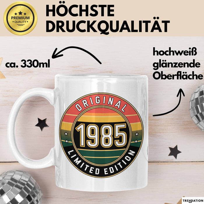 40 Geburtstag Party Tasse Geschenk Lustige Geschenkidee Spruch Original 1985 Limitierte Edition Weiß Trendation