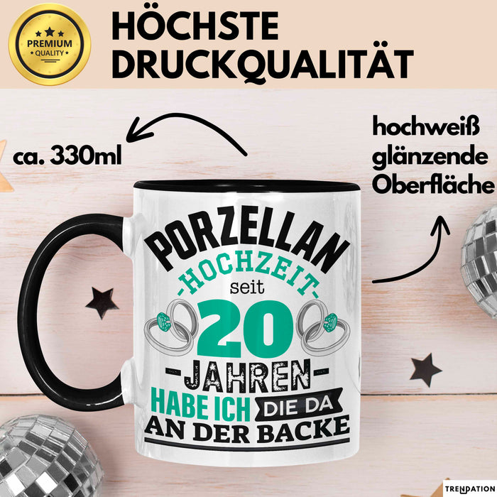 Pozellanhochzeit Tasse Geschenk Dornenhochzeit Geschenkidee Ehemann Ehefrau 20 Jahre Becher Schwarz Trendation