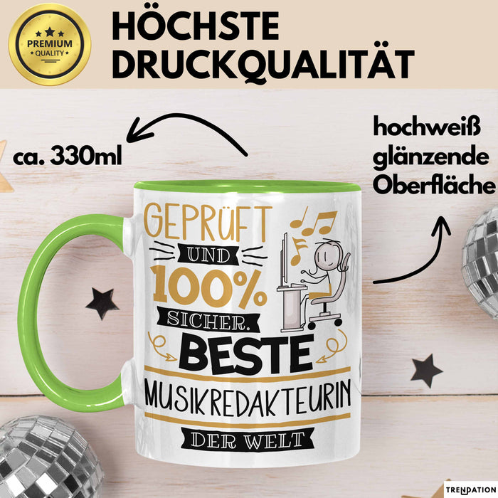 Beste Musikredakteurin Der Welt Tasse Geschenk für Eine Musikredakteurin Geprüft Und Sicher Geschenkidee Geburtstag Weihnachten Grün Trendation