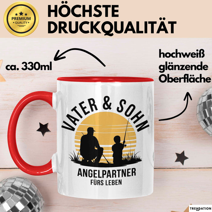 Angeln Fischer Vater Sohn Tasse Becher Geschenk Lustige Geschenkidee Spruch Vater & Sohn Angelpartner Fürs Leben Rot Trendation