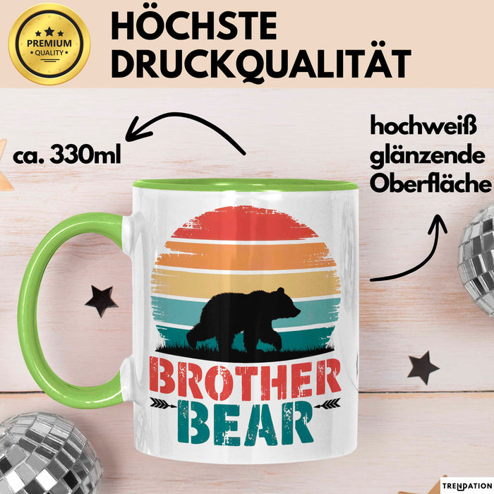 Retro Bruder Bär Tasse Geschenk Lustige Geschenkidee Spruch Grün Trendation