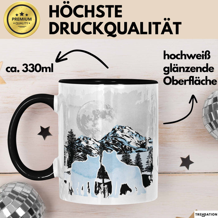 Wolf Tasse Geschenk Silhouetten Berglandschaft Vollmond Geschenkidee Schwarz Trendation