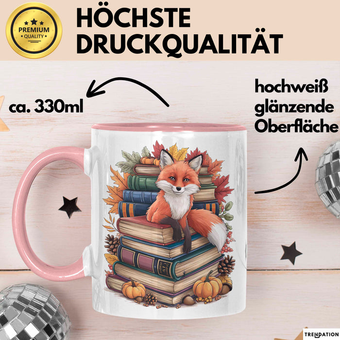 Fuchs Tierliebhaber Tasse Geschenk Lustige Geschenkidee Spruch Ästhetischer Fuchs Mit Buchlesung Rosa Trendation