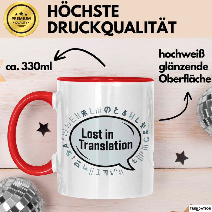 Linguist Tasse Geschenkidee Lost in Translation Sprachnerd Rot Trendation