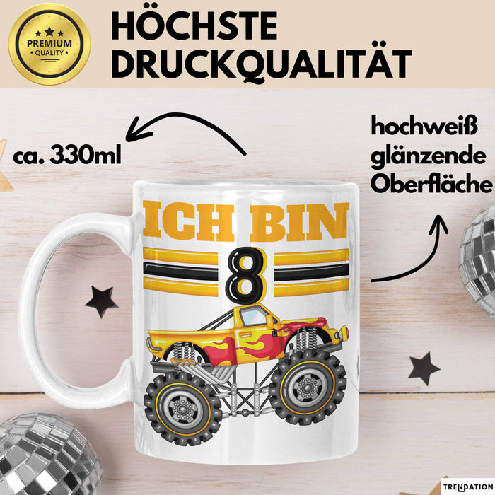8. Geburtstag Geschenk Tasse Becher Jungs Trucks Geburtstagsgeschenk Ich Bin 8 Weiß Trendation