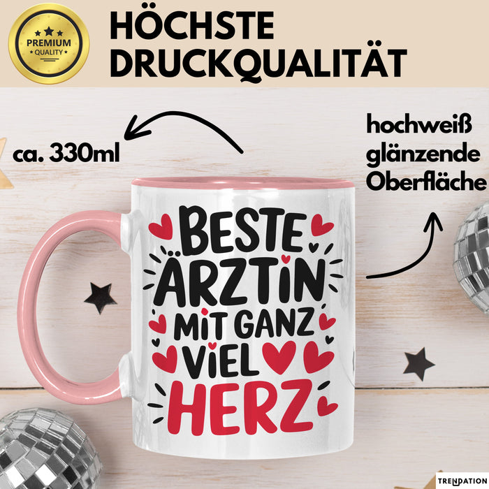 Aerztin Tasse Geschenk Beste Aerztin Mit Ganz Viel Herz Geschenkidee Beruf Rosa Trendation