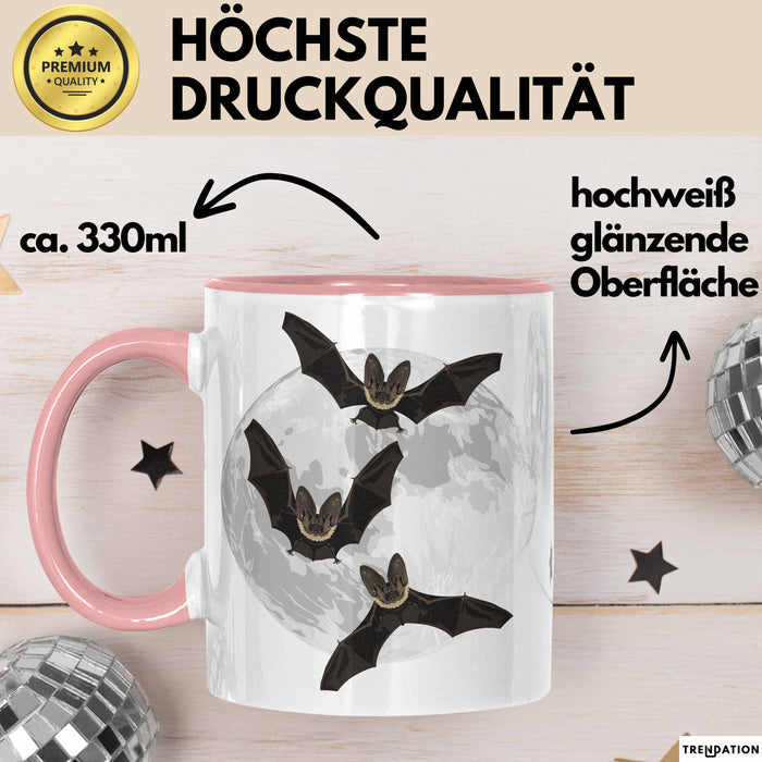 Halloween Tasse Geschenk Fledermäuse Vollmond Grafik Geschenkidee Rosa Trendation