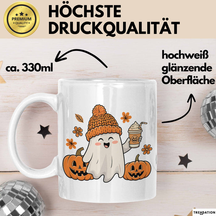 Halloween Tasse Geschenk Kürbis Geschenkidee Oktober Kaffee-Becher Weiß Trendation