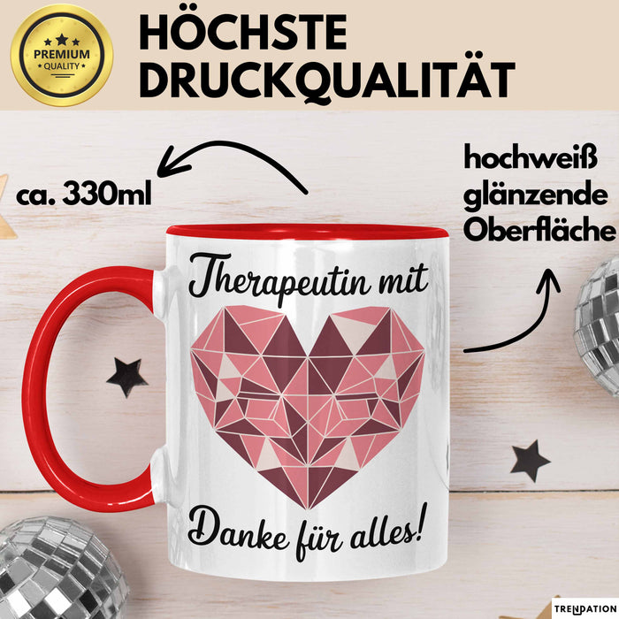 Physiotherapeut Physiotherapie Tasse Geschenk Lustige Geschenkidee Spruch Therapeutin Mit Herz Danke Für Alles Rot Trendation