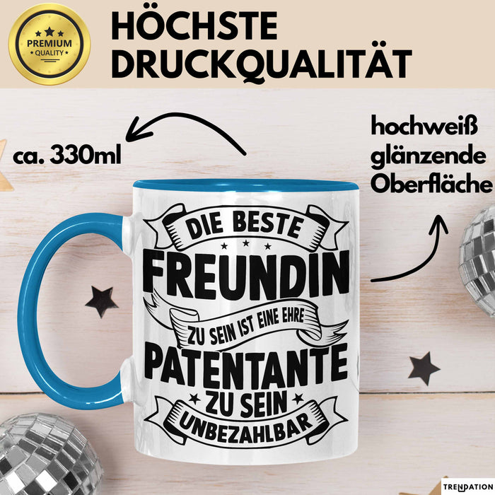 Patentante Geschenk Tasse Spruch Geschenkidee Beste Patentante Zu Sein Ist Unbezahlbar Kaffee-Becher Blau Trendation