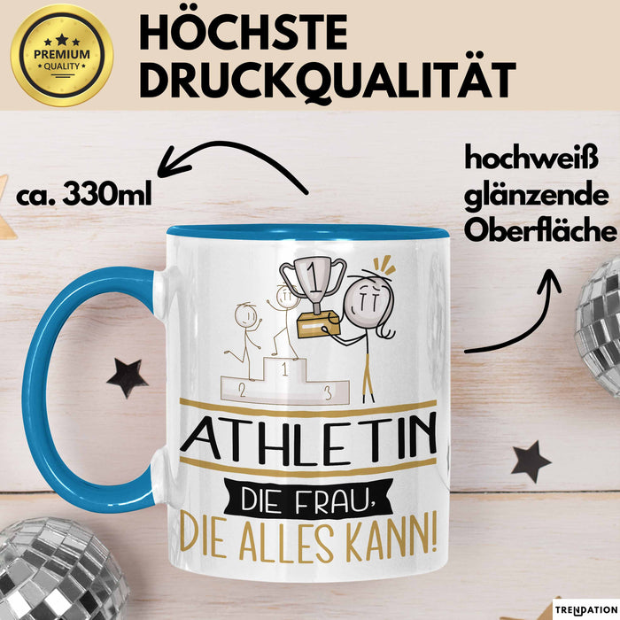 Athletin Geschenk Tasse Becher Die Frau Die Allen Kann Geschenkidee für eine Athletin Lustig Blau Trendation
