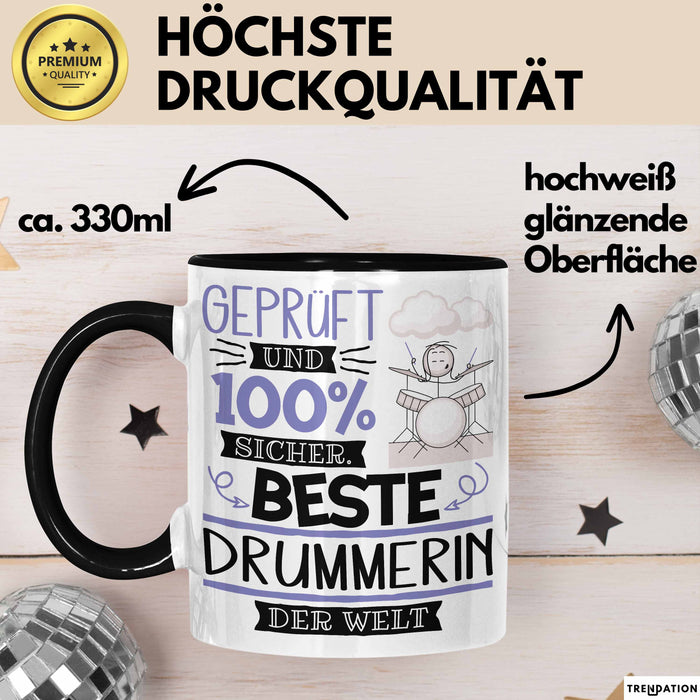 Beste Drummerin Der Welt Tasse Geschenk für Eine Drummerin Geprüft Und Sicher Geschenkidee Geburtstag Weihnachten Trendation