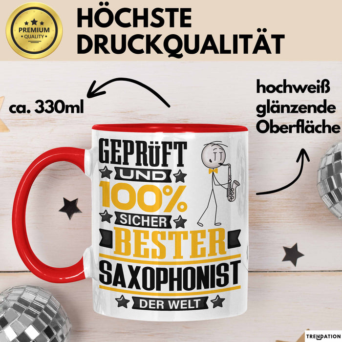 Saxophonist Geschenk Lustiger Spruch für Saxophonist Geschenkidee Bester Saxophonist Der Welt Rot Trendation