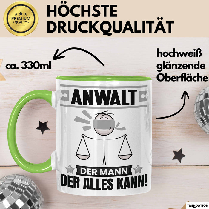 Anwalt Tasse Geschenk für Anwalt Der Mann Der Alles Kann Geschenkidee zum Geburtstag Grün Trendation