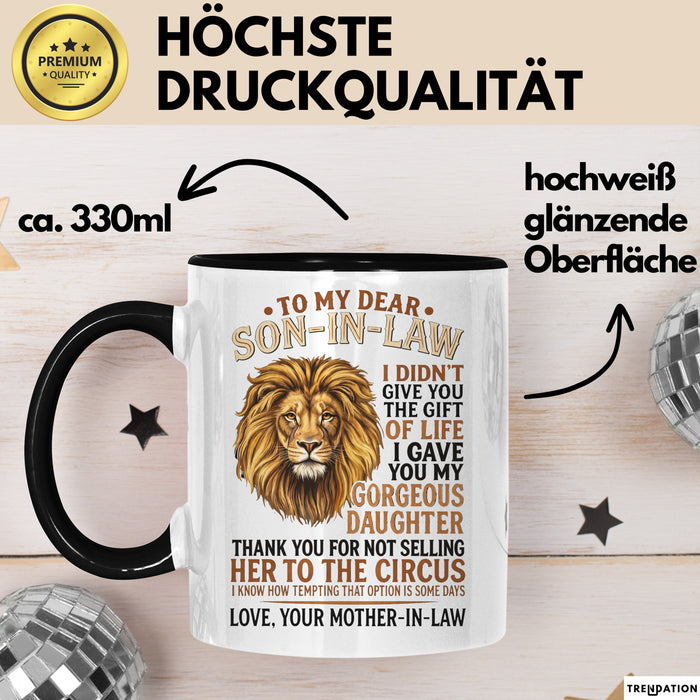 Schwiegersohn Tasse Geschenk To My Dear Son In Law Geschenkidee Schwiegermutter Schwarz Trendation